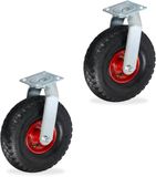 Merkloos Zwenkwiel Luchtband - Set van 2 - 26 cm - 240 kg - Zwart/Rood
