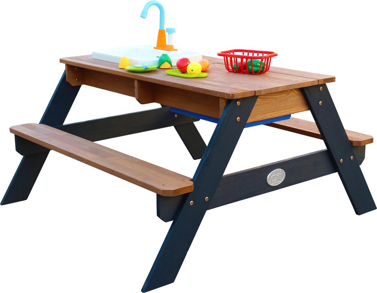 AXI Emily Zand & Water Picknicktafel met Speelkeuken wastafel Antraciet/bruin - Incl. 17-delige accessoire-set