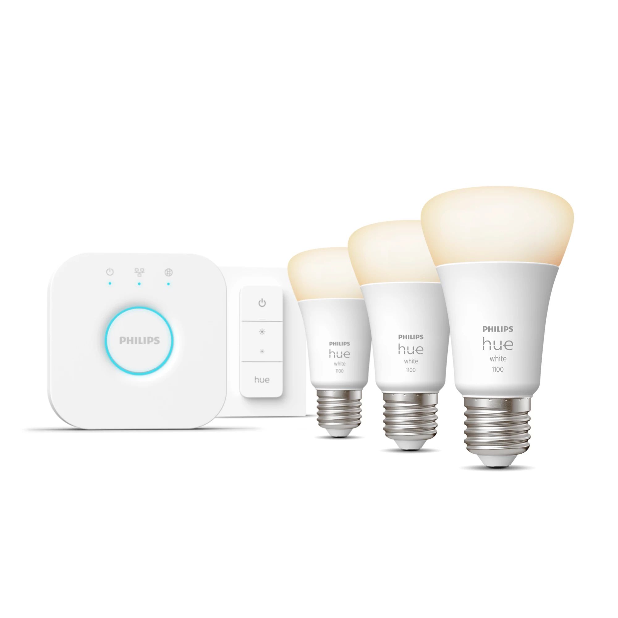 Philips Hue White Starterkit - 3 x E27 Smart Bulbs + Dimmer Switch