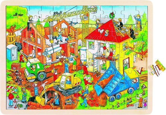Goki Houten Legpuzzel - Bouwplaats - 96 Stukjes
