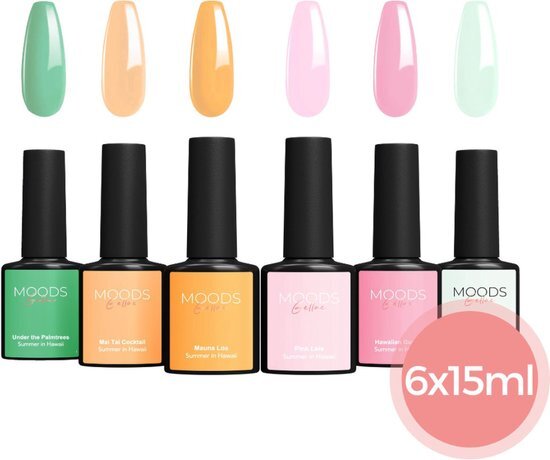 Moods Gellac 6-delige Set - Gel Nagellak - 15ML - Summer in Hawaii Edition - Gellac - Nagels - Gellak Starterspakket - Lente Kleuren