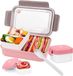 Boîte Bento, 1400 ml, boîte à lunch, avec couverts et petite boîte, compartimenté, rose