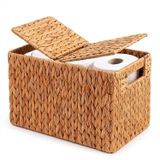 Relaxdays wc-rolhouder, natuur | 6 rollen, HxBxD: 27x40x16,5 cm, waterhyacint, reserverollenhouder