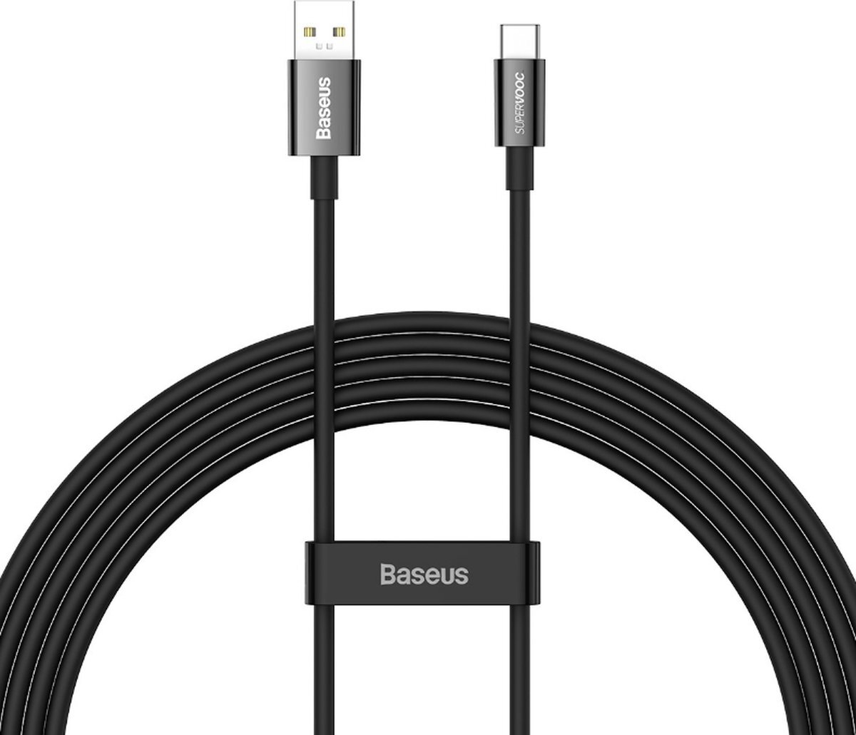 BASEUS - Universele USB naar Type C kabel - Geschikt voor o.a. Samsung en andere apparaten - 2 Meter - 65W - Zwart