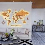 LosokaWood Décoration murale carte du monde avec rétroéclairage LED 3D Wzór XI