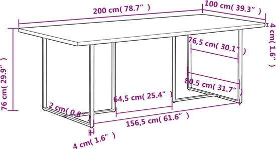 VidaXL Eettafel 200 cm Ruw Mangohout