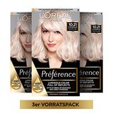 L'Oréal Paris Préférence 3 stuks permanente haarkleuring en haarverzorgingsbalsem, parelmoer-platinabond 10.21