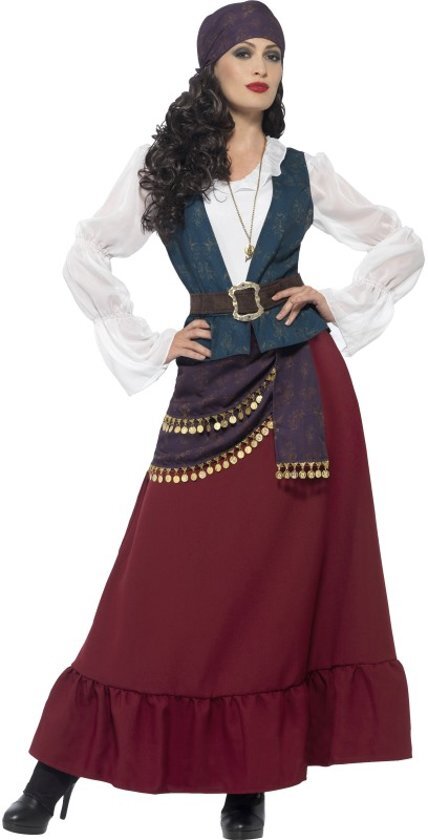 Smiffys Dames piratenkostuum - Boekanier jurk + accessoires - Piraat verkleedkleding maat 46/48