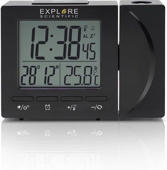 Explore Scientific RDP1001 - Radio Controlled Projection Alarm Clock - Black