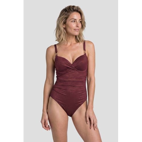 BEACHWAVE corrigerend badpak met voorgevormde cups en lurex - bordeaux