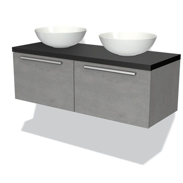 Maxaro Badkamermeubel Modulo Plato 120cm Lichtgrijs Beton 2 Lades Mat Zwart