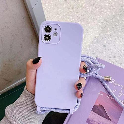 HUILUN Crossbody Lanyard Siliconen Telefoon Case voor iPhone 13 12 11 Pro Max XS X XR 8 7 Plus SE 2020 - Licht Paars - iPhone 13