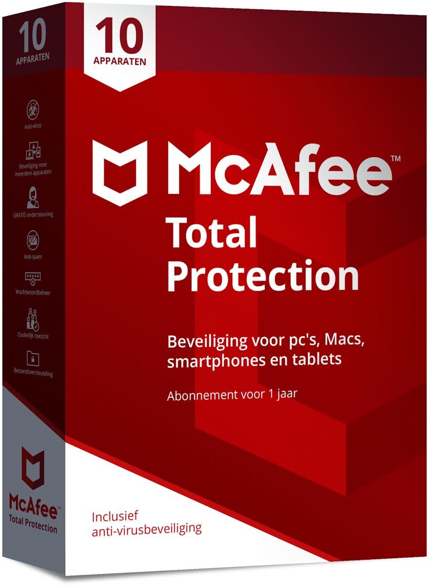 McAfee Total Protection 2018 - 10 Apparaten - Nederlands - Windows / Mac / iOS / Android