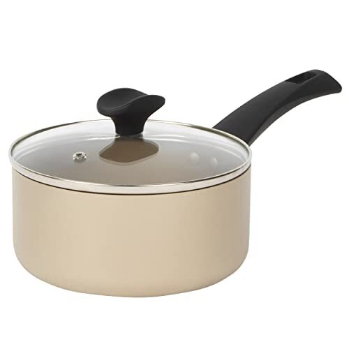 Salter BW11108EU7 Olympus 18cm Saucepan with Tempered Glass Lid, Pressed Aluminium, Non-Stick, Bakelite Handles, Easy Clean, Gold Finish, Induction Safe, 10 Year Guarantee