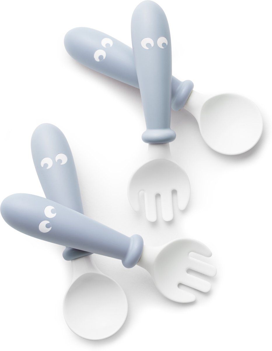 BabyBjörn Kinderlepel en vork twee stuks vanaf 4 maanden pastelblauw - Blauw