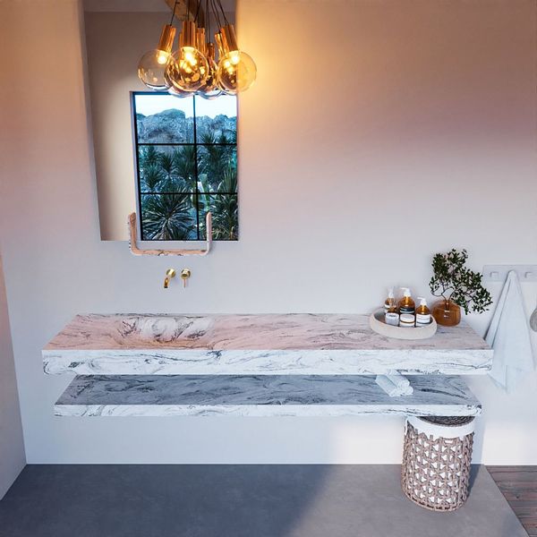 MONDIAZ ALAN-DLUX Badmeubelset - 200cm - Glace - wasbak links - 0 kraangaten - ADX200GlaPLL0Gla