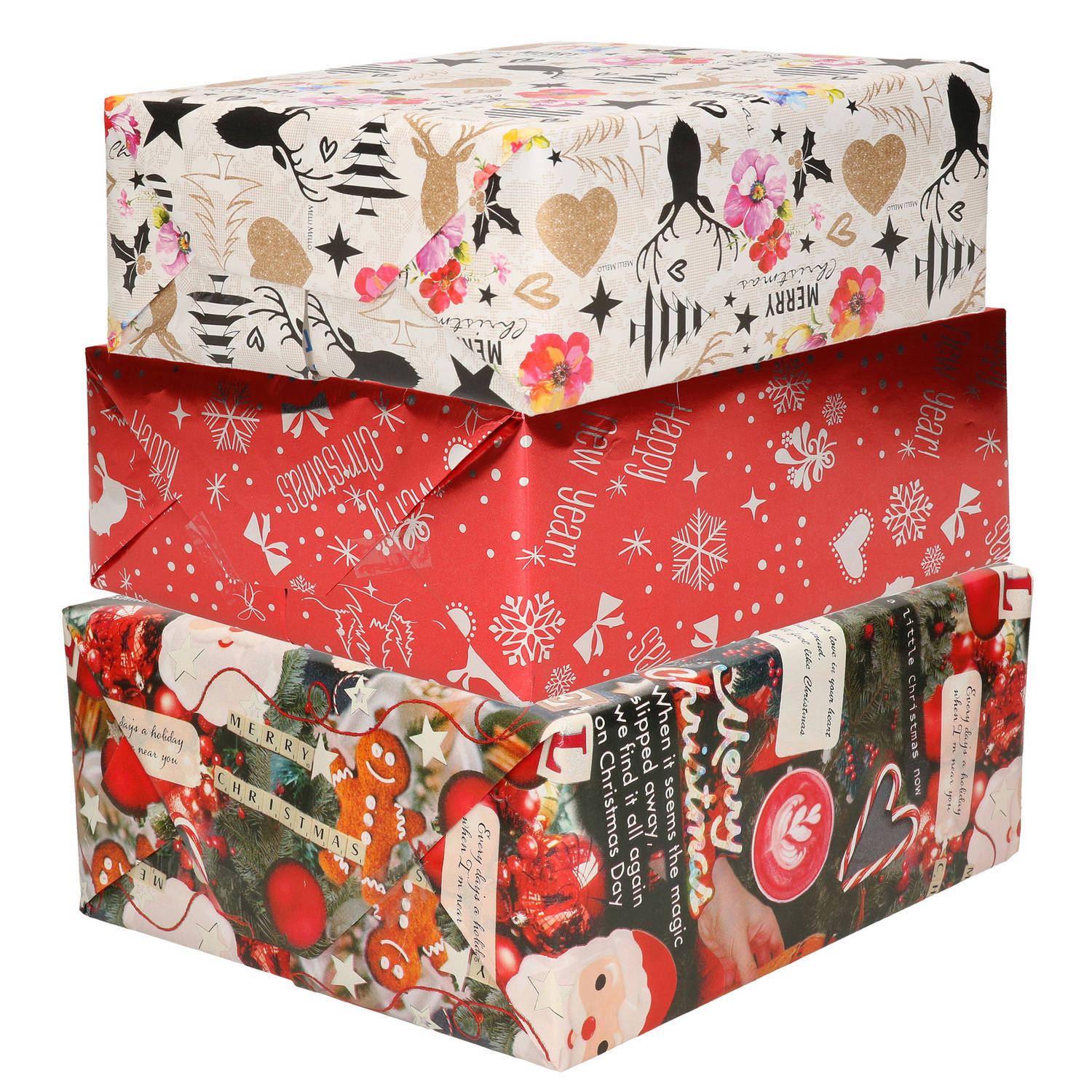 Bellatio Decorations - 6x luxe kerst cadeaupapier rollen in 3-stijlen