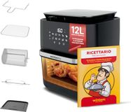 Avilia Luchtfriteuse 12 l met dubbele deur van 6 l, 10 vooraf ingestelde programma's, inclusief grillrooster, bakplaat en 3 manden, vermogen 2400 W, ideaal voor gezinnen en grote diners