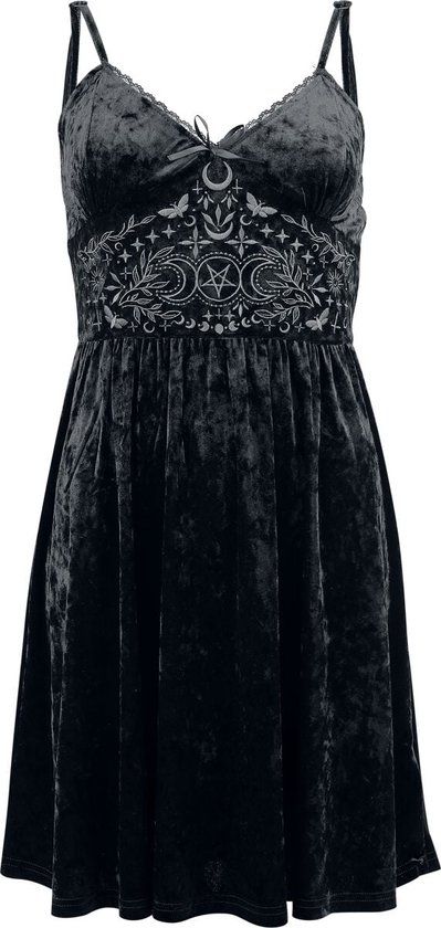 Gothicana by EMP Gothicana Zwarte korte jurk met geborduurd motief op de borst - Dames - XL