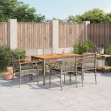 vidaXL 7-delige Tuinset met Kussens, Poly Rattan, Grijs