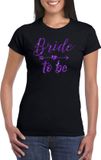 Bellatio Decorations Shoppartners Bv Zwart Bride To Be t-shirt met paarse glitters dames - Vrijgezellen/Bachelor feest M