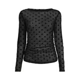 Anytime Polkadot Print Mesh Top Black