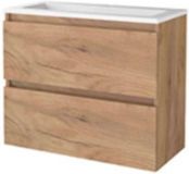 Basic Line Start 39 Badkamermeubelset - Ondiep - 80 x 39 cm - Greeploos - 2 Lades - Acryl Wastafel - 1 Kraangat - Whisky Oak