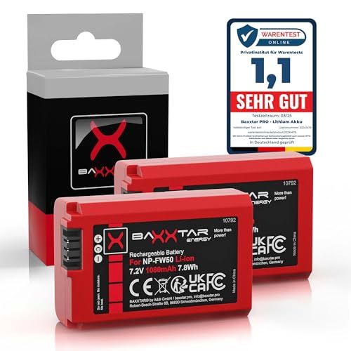 Baxxtar 2X Accu voor Sony NP-FW50 FW50 DSC-RX10 Mark I-IV, 1080mAh