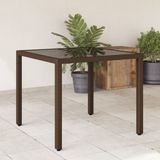 Maison Exclusive - Table de jardin avec plateau en verre, marron, 90x90x75 cm, polyrotin