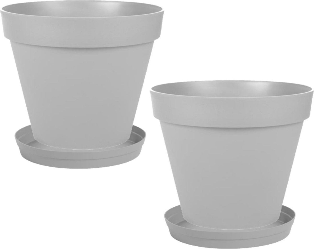 EDA Toscane Bloempotten Set - 3x Grijs D30cm - Kunststof - Incl. Onderschalen