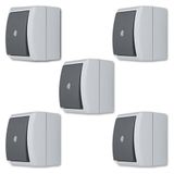 REV AquaForm spaarset 5 x controleschakelaar voor vochtige ruimtes, IP44, eenpolig, opbouw, grijs