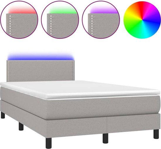 vidaXL Boxspring met matras en LED stof lichtgrijs 120x200 cm