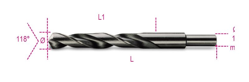 Beta 412A 14,50 - 004120206 Spiraalboren, korte uitvoering, schacht gereduceerd tot 13 mm HSS volledig geslepen gebruneerd