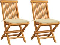 vidaXL Inklapbare stoelen 2 st met crèmewitte kussens massief teakhout