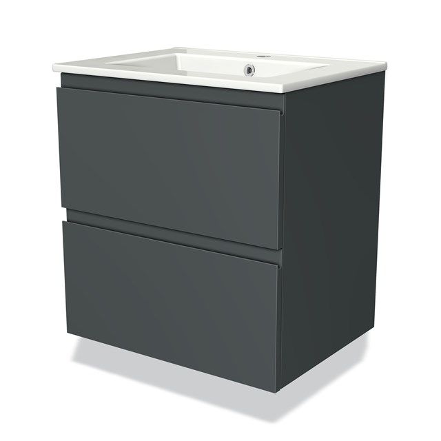 Maxaro Badkamermeubel 60cm Modulo Donkergrijs 2 Lades Greeploos Wastafel Keramiek