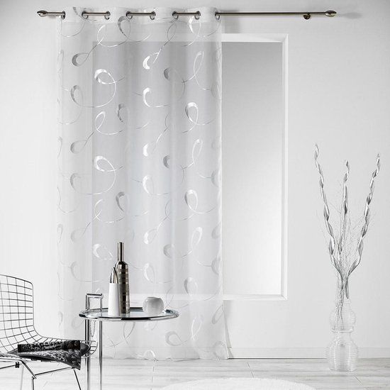 Glasgordijn 140x240 cm Fairview Silver Curls - Wit/Zilver - Polyester - Ringen