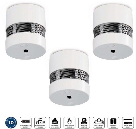 Alecto SA-201 TRIPLE Mini Rookmelder - 3 stuks - 10 jaar batterij - EN14604