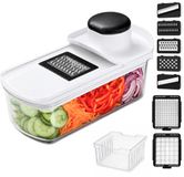 Vivid Green Mandoline Keukensnijder & Groentesnijder - Multifunctioneel 6-in-1 - Met Opvangbak 1,7L - RVS Messen & Veiligheidshouder - Wit