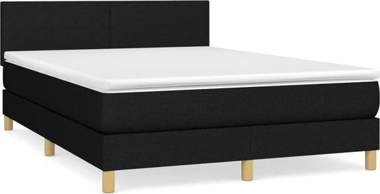 vidaXL Boxspring met matras stof zwart 140x190 cm