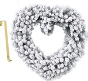 Merkloos / Sans marque Kerstkrans hart vorm met sneeuw 50 cm kunststof incl. deurhanger
