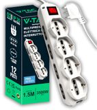 V-TAC Meervoudige stekkerdoos, 12 stopcontacten met schakelaar en kabel van 1,5 m