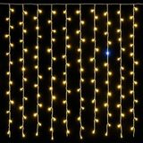 Elektronova Lichtgordijn met 200 leds, 5 m, geel licht, witte kabel, IP65, verlengbaar, flitseffect, met gelijkmatige draden van 50 cm, kerstslinger, winkels, balkon, Kerstmis