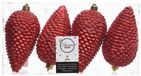 Decoris Season Decorations Decoris Kerstballen - dennenappel - rood - 4x - 12 cm - Glitter - Onbreekbare plastic kerstballen