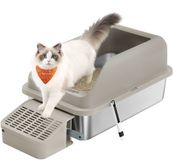 EUZIEL International GmbH Bac à litière pour chat - Acier inoxydable - Marron café - 61 x 41 x 30,2 cm