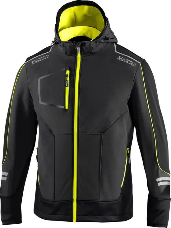 Sparco Tech Softshell Jas - XL - Grijs/Geel - Waterdicht, Winddicht, Reflecterend