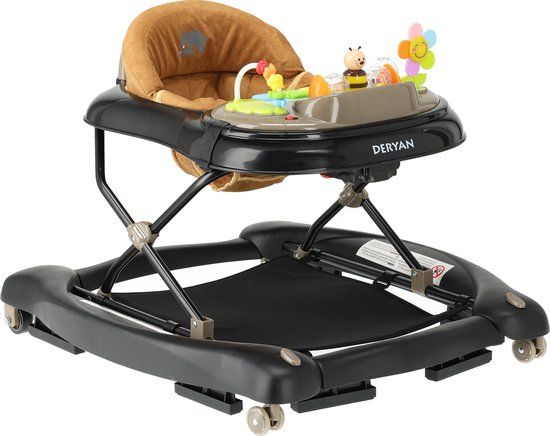 Deryan Luxe 4-in-1 Loopstoel - Zwart/Nougat - Inclusief Speelset en Dienblad