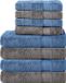 Komfortec Handdoekenset – Set van 8 - 4x Handdoek 50x100 cm en 4x Badhanddoek 70x140 cm - 100% Katoen - Antraciet & Lichtblauw