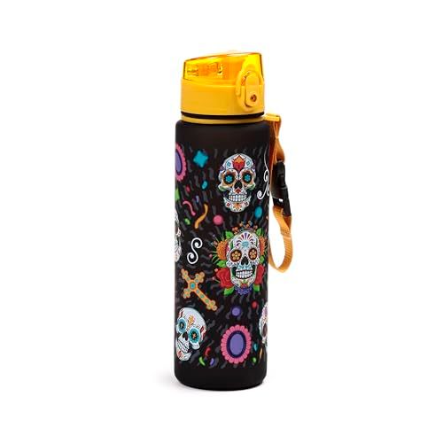 Puckator Onbreekbare drinkfles met schenktuit, 600 ml, Mexicaanse doodshoofd, BPA-vrij, soft touch