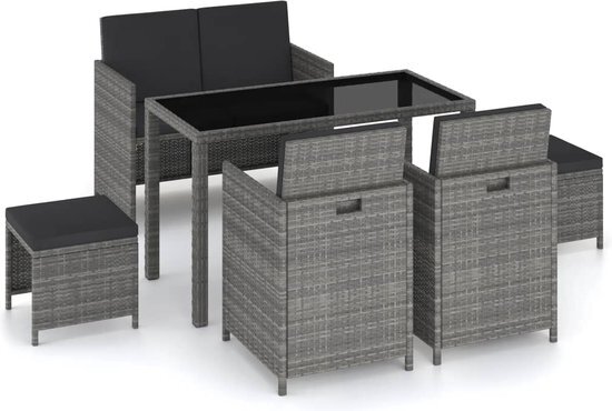 vidaXL 6-delige Tuinset met kussens poly rattan grijs