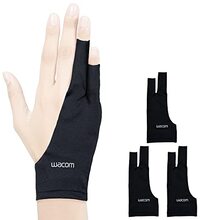 Wacom Tekenhandschoen, Handschoen met twee vingers voor tekenen van tabletpenweergave, 90% gerecycled materiaal, eco-vriendelijk, één maat 3 pak, zwart